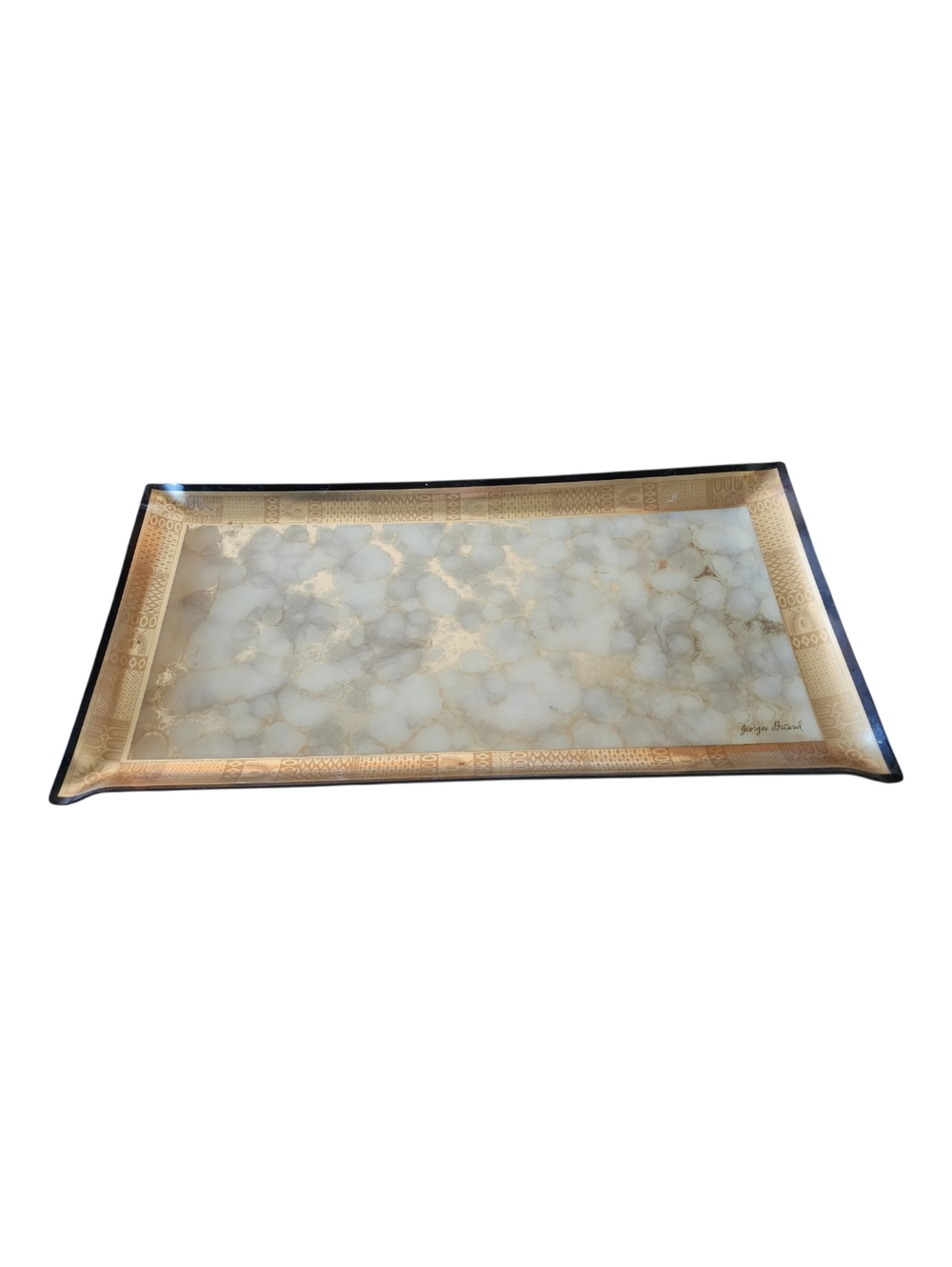 MCM Signed George Briard Lg Rectangular Serving Platter Gold Capiz Shell Pattern
